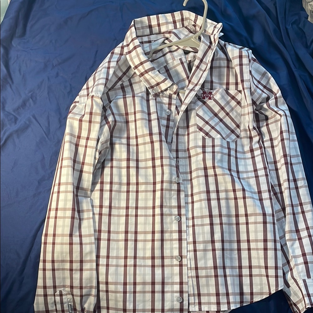 Antigua Mississippi State Bulldogs Men’s Maroon and White Button Down